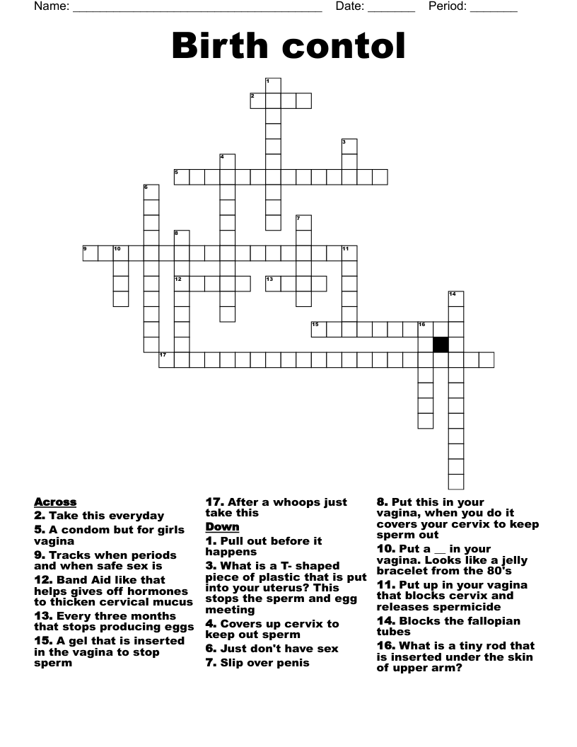 Birth contol Crossword WordMint