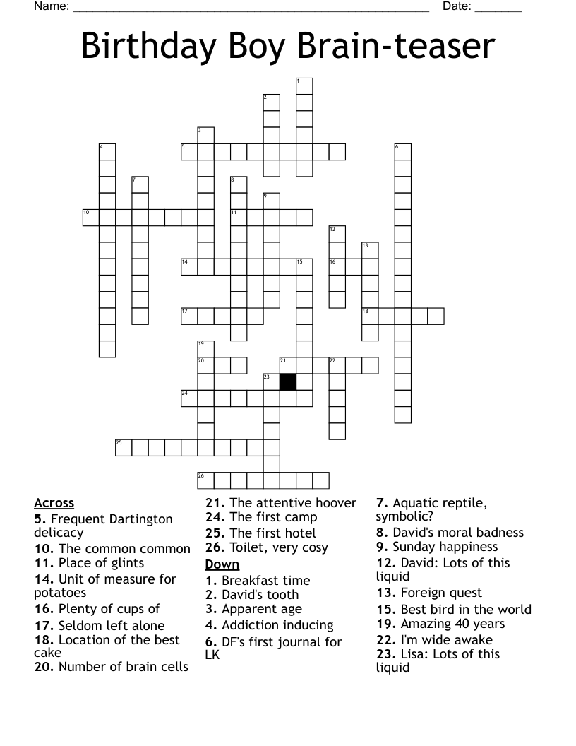 Birthday Boy Brainteaser Crossword WordMint