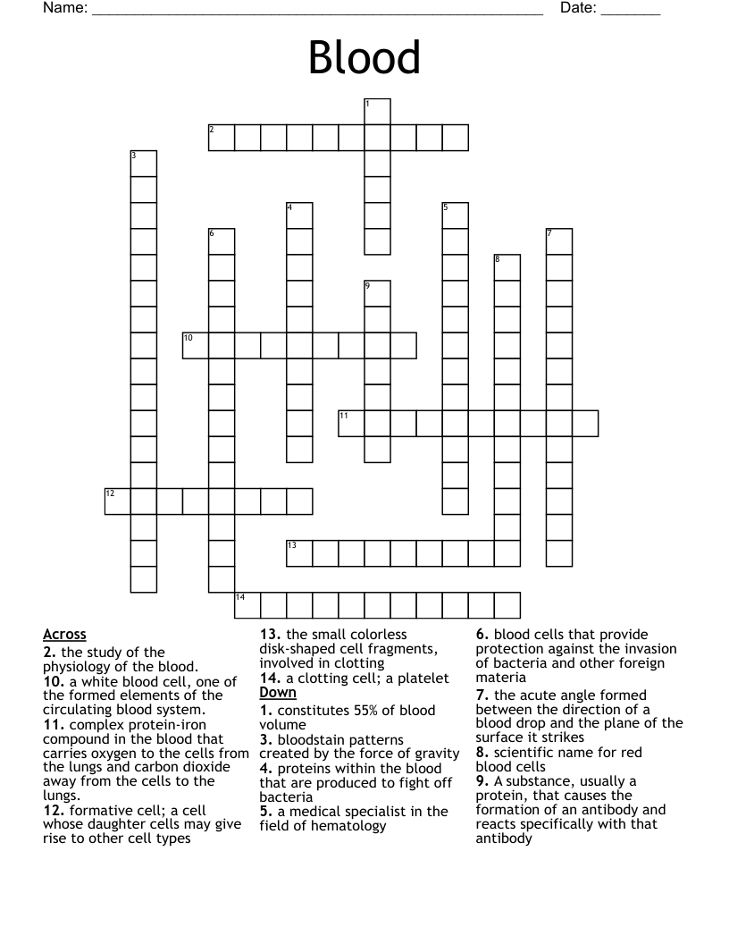 Blood Crossword WordMint