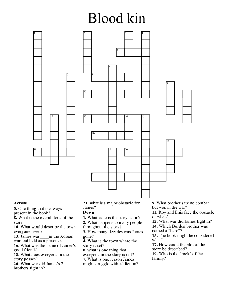 Blood kin Crossword WordMint