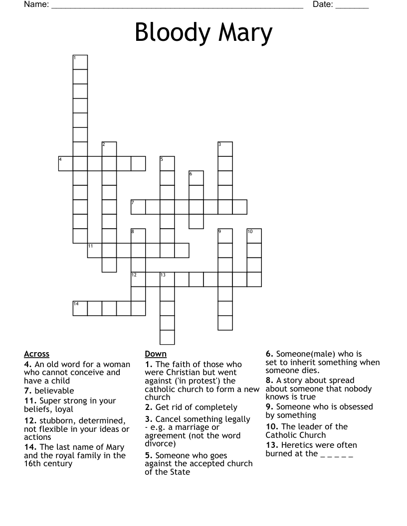 Bloody Mary Crossword WordMint