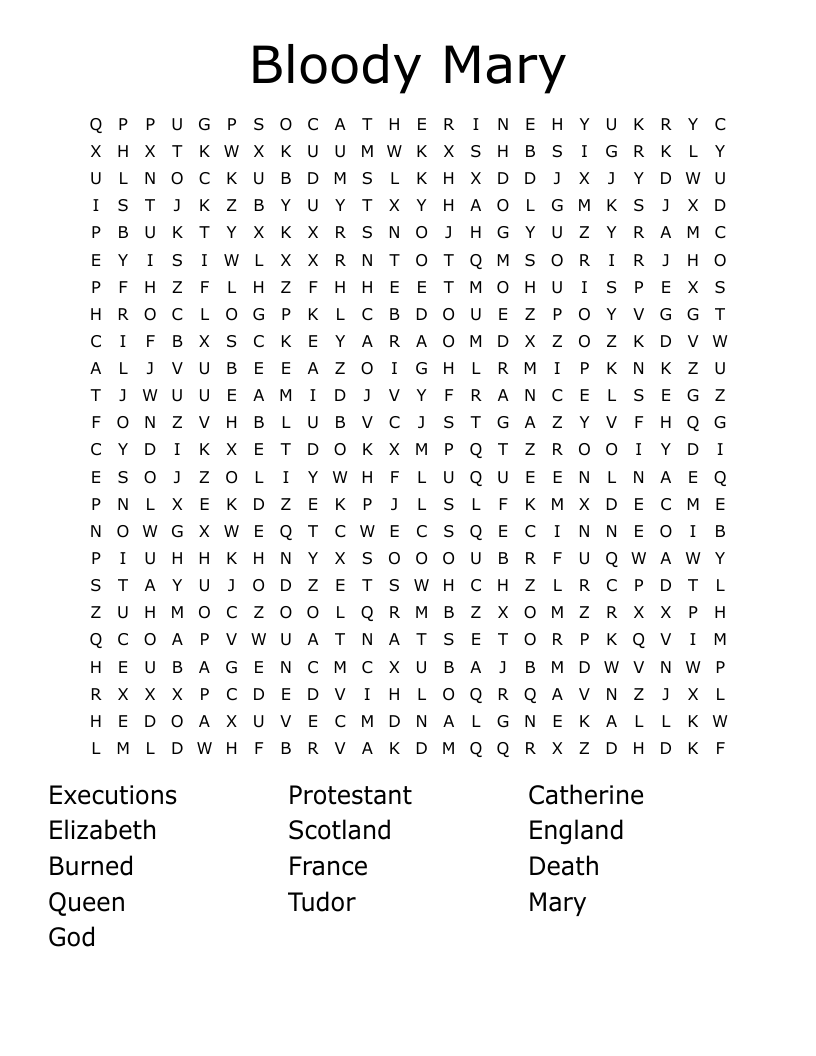 Bloody Mary Word Search WordMint