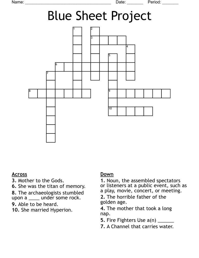 Blue Sheet Project Crossword WordMint