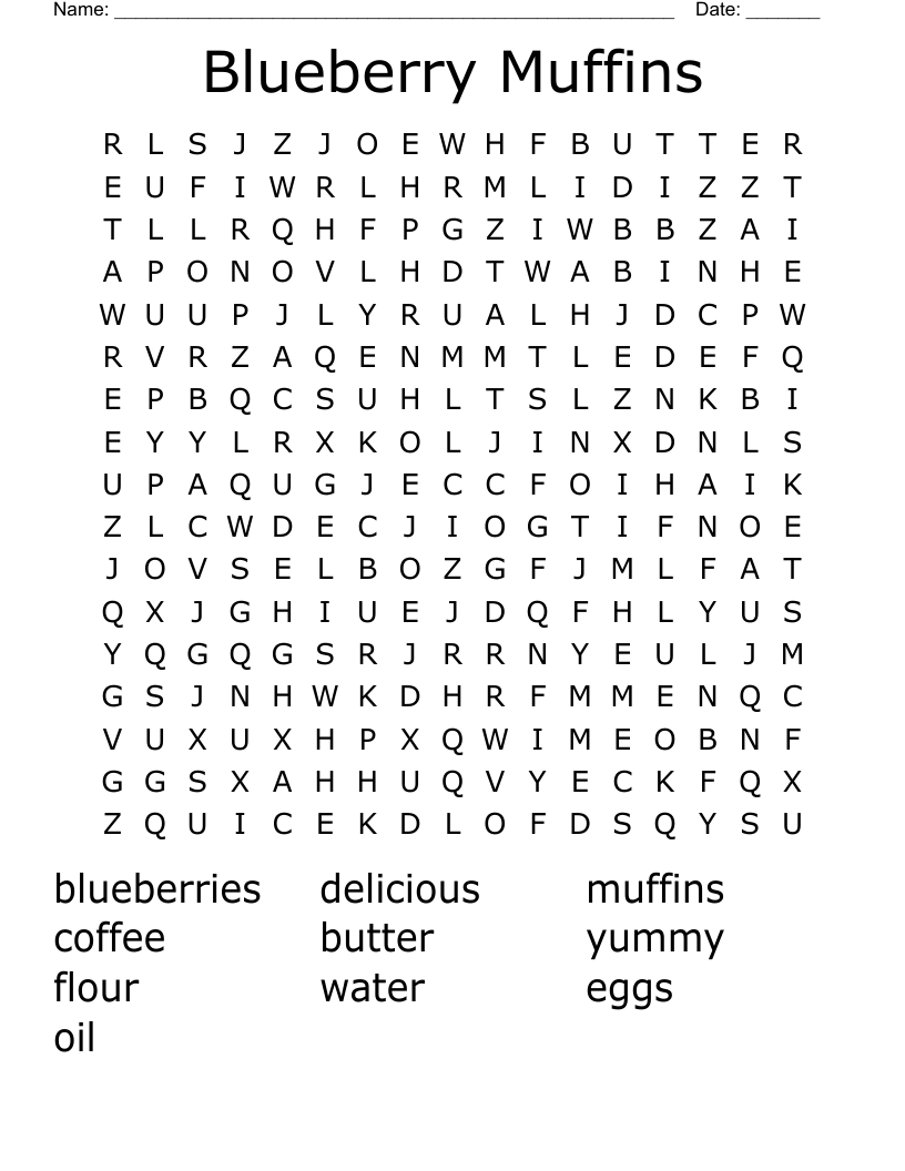 Blueberry Muffins Word Search WordMint
