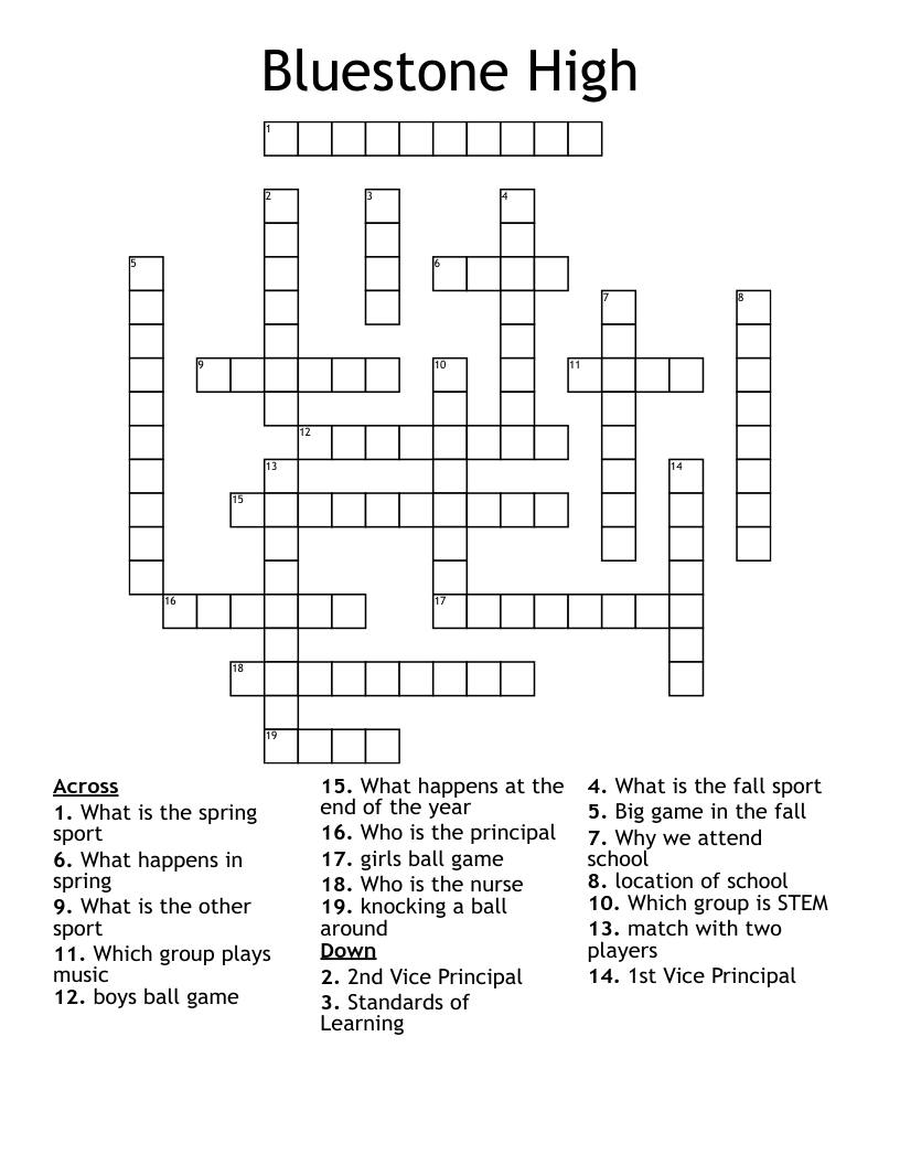Bluestone High Crossword WordMint