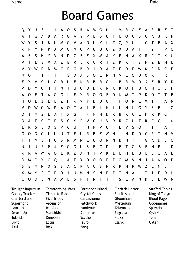 Board Games Word Search WordMint