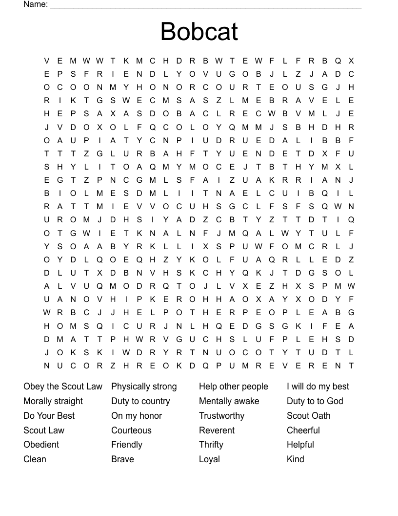 Bobcat Word Search WordMint