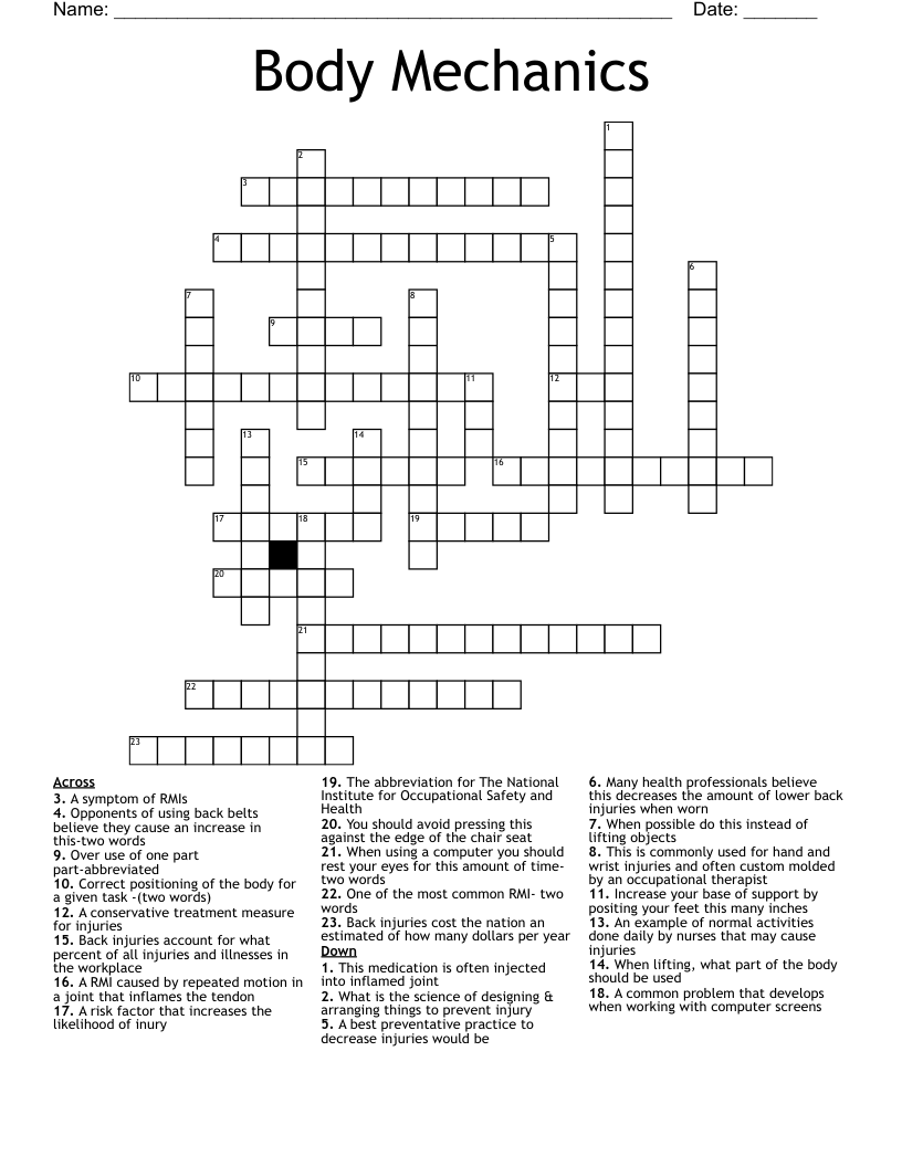 Body Mechanics Crossword WordMint
