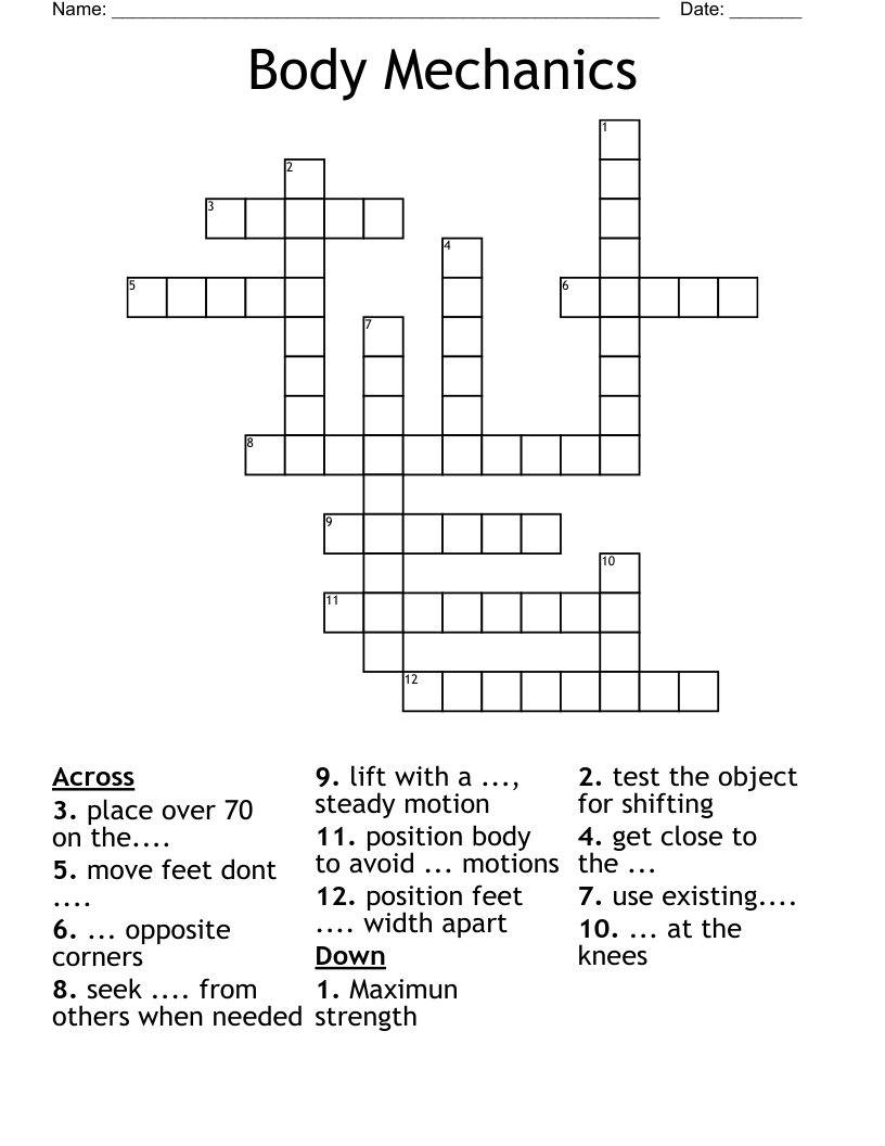 Body Mechanics Crossword WordMint