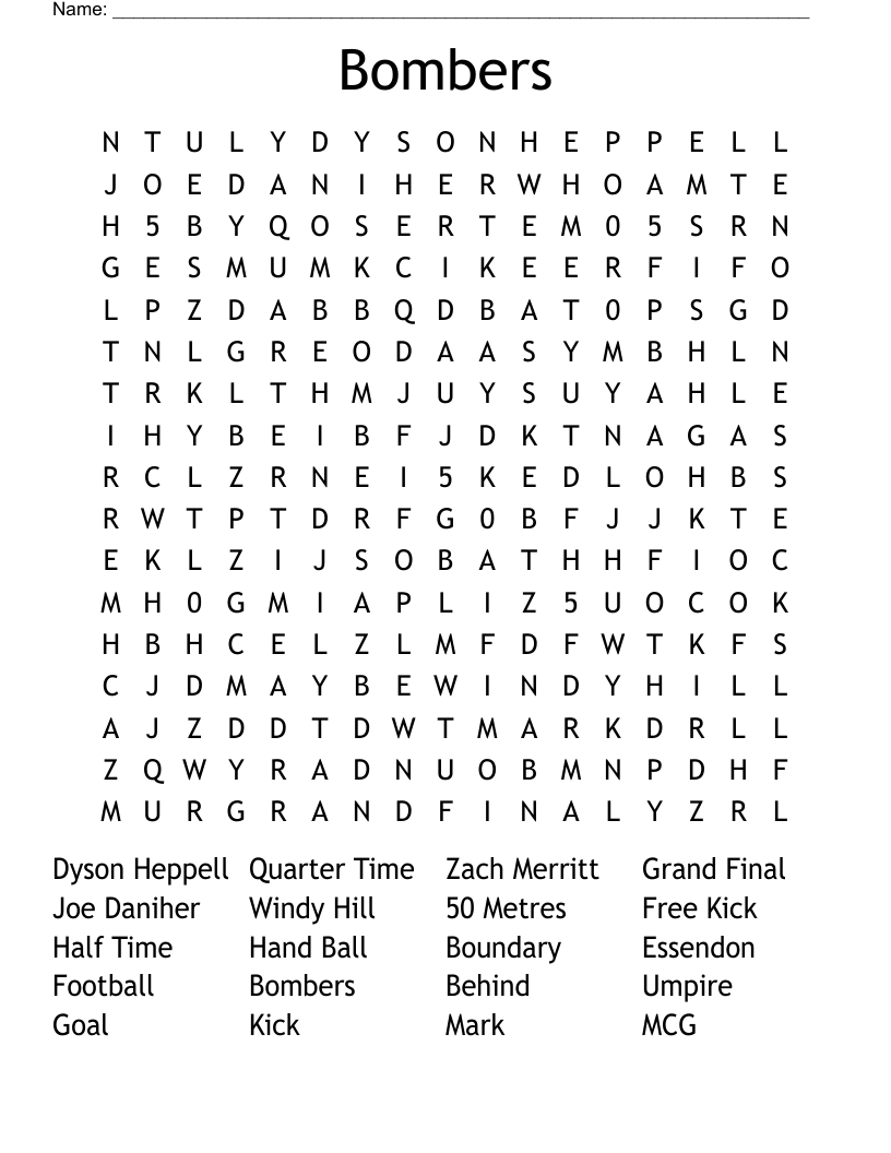 Bombers Word Search WordMint