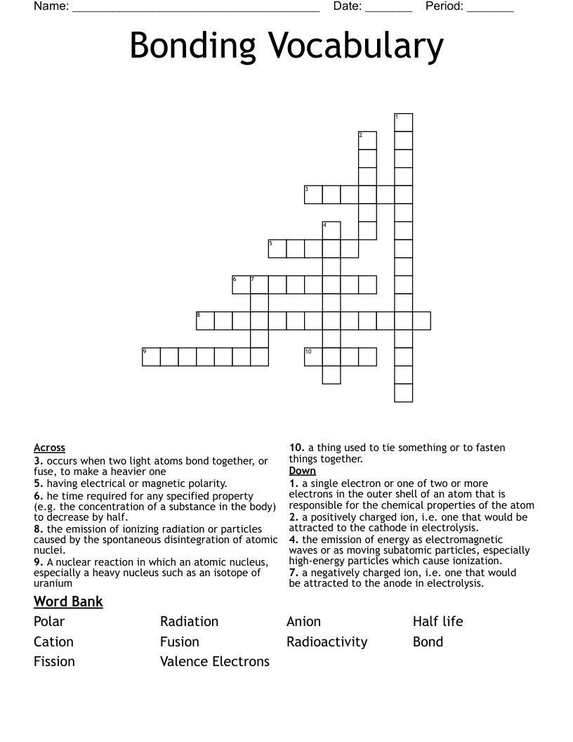 Bonding Vocabulary Crossword WordMint