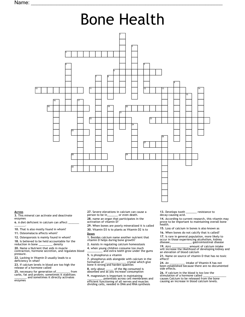 Bone Health Crossword WordMint