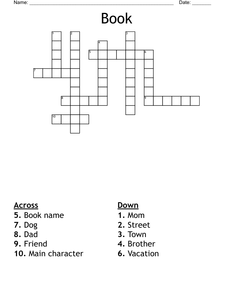 Book Crossword WordMint