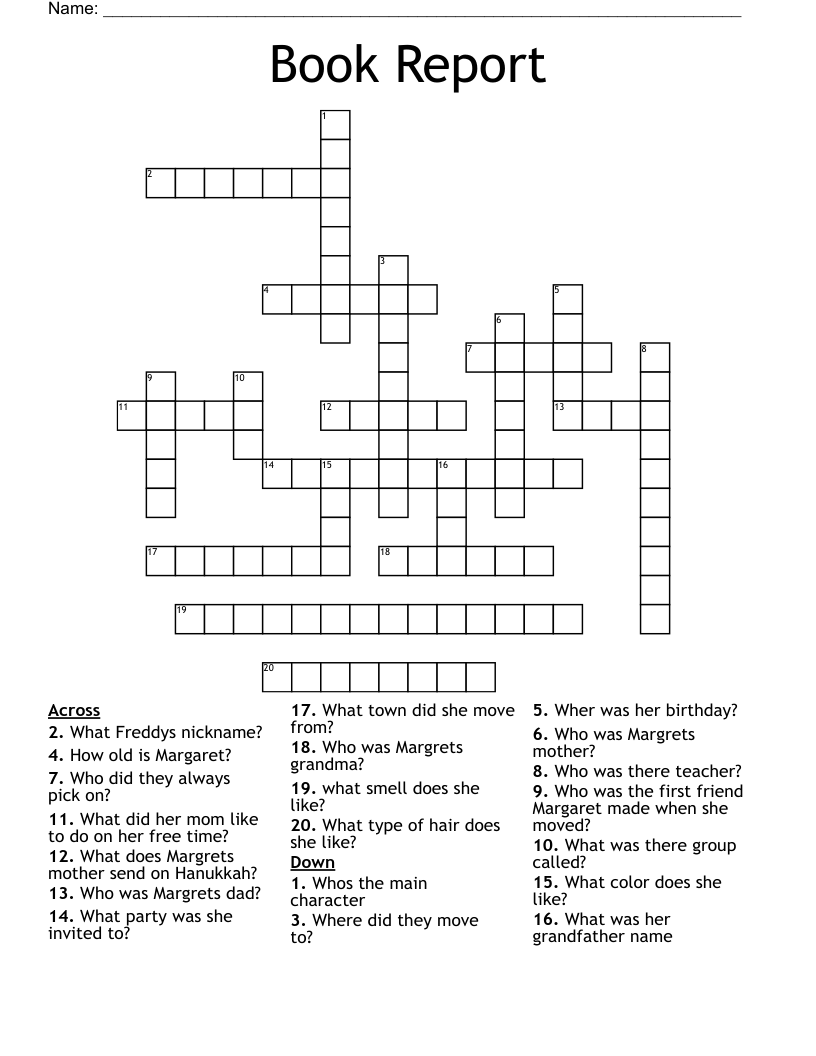 Book Report Crossword - WordMint
