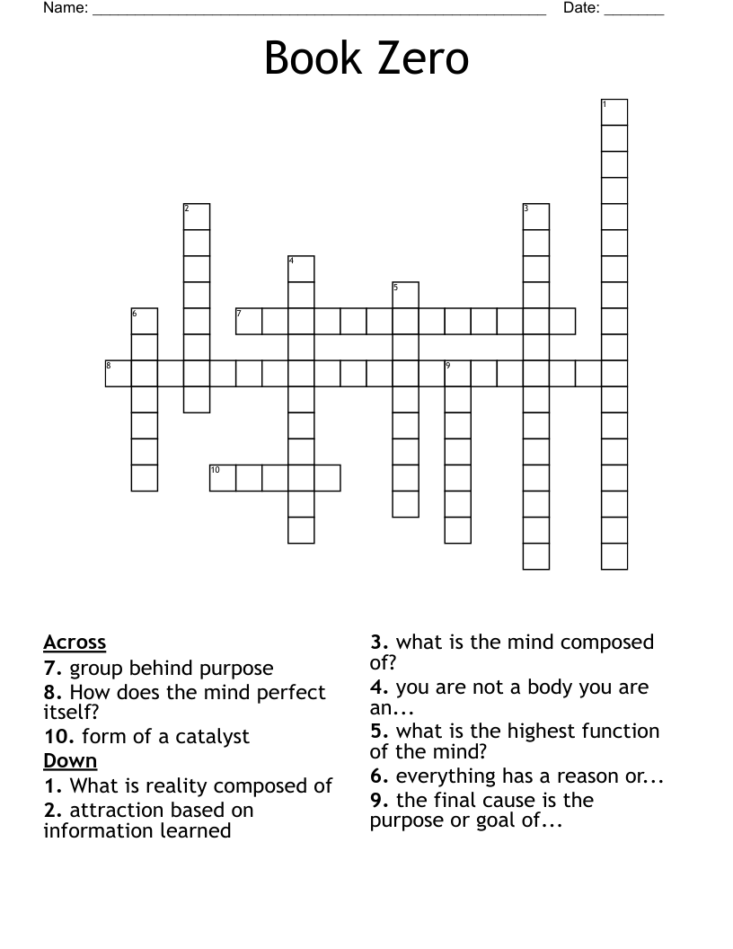 Book Zero Crossword WordMint