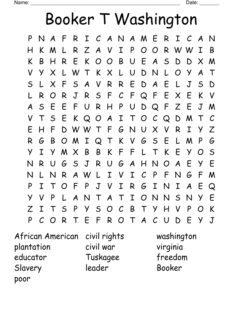 Booker T Washington Word Search WordMint