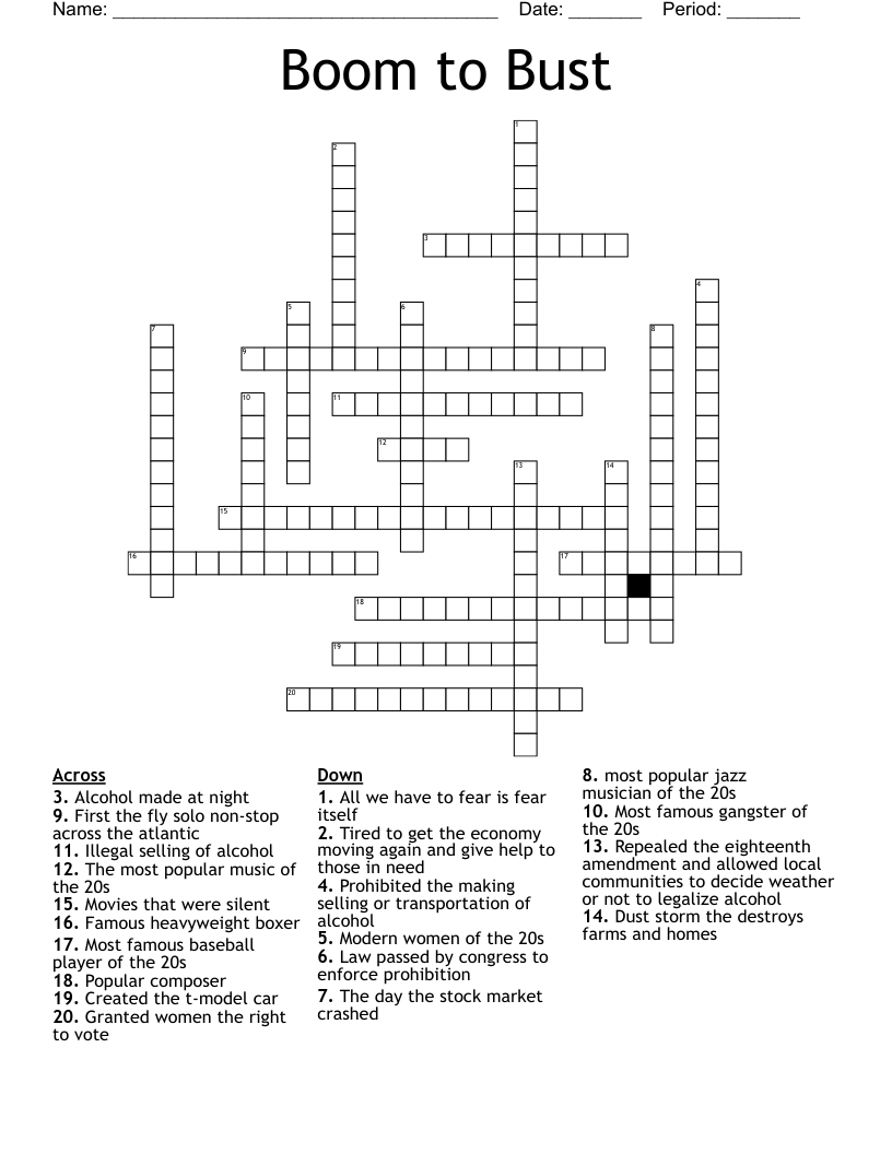 Boom to Bust Crossword WordMint