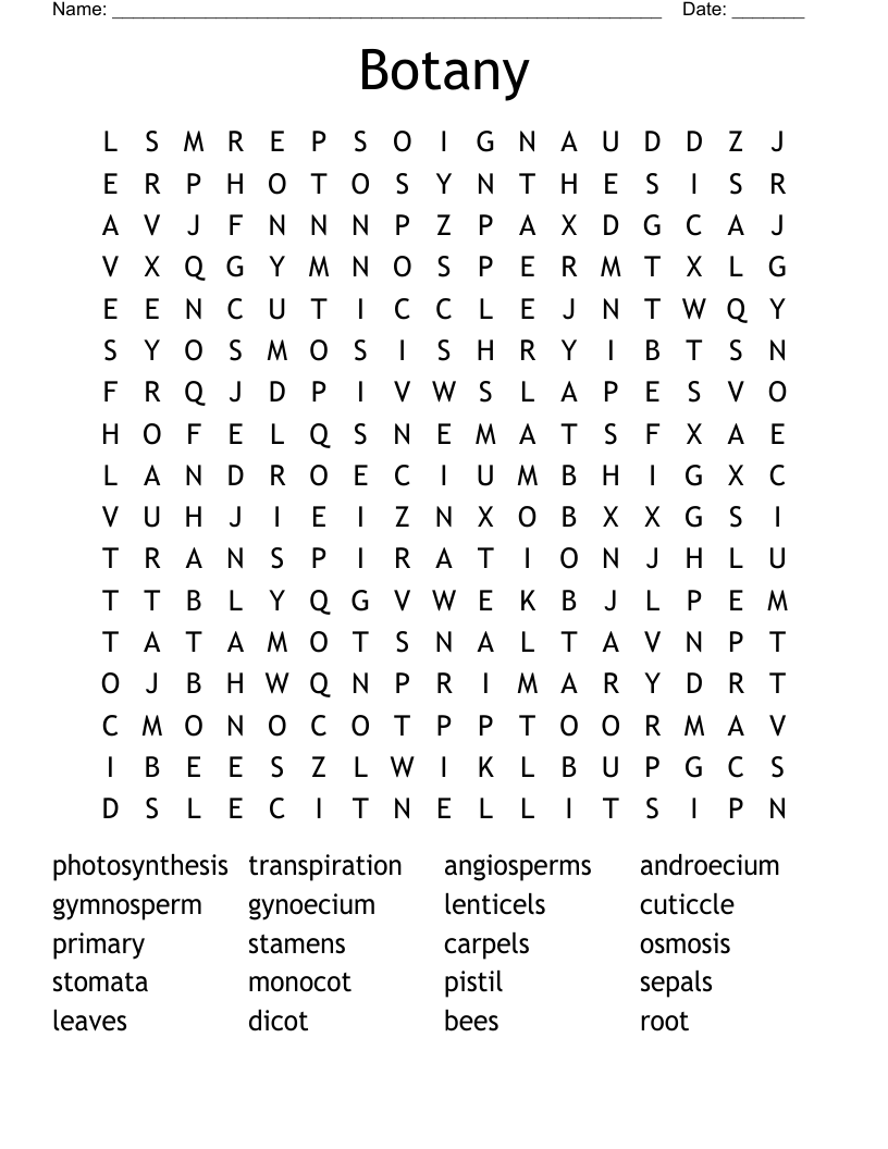 Botany Word Search WordMint