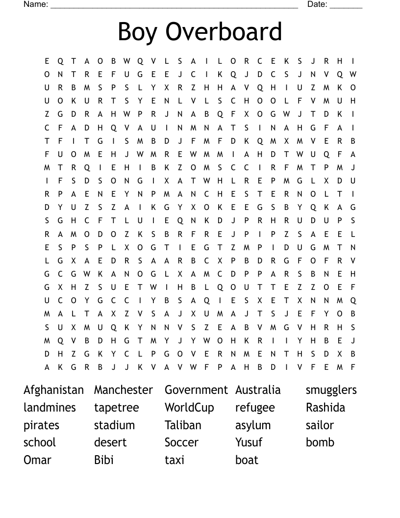 Boy Overboard Word Search WordMint