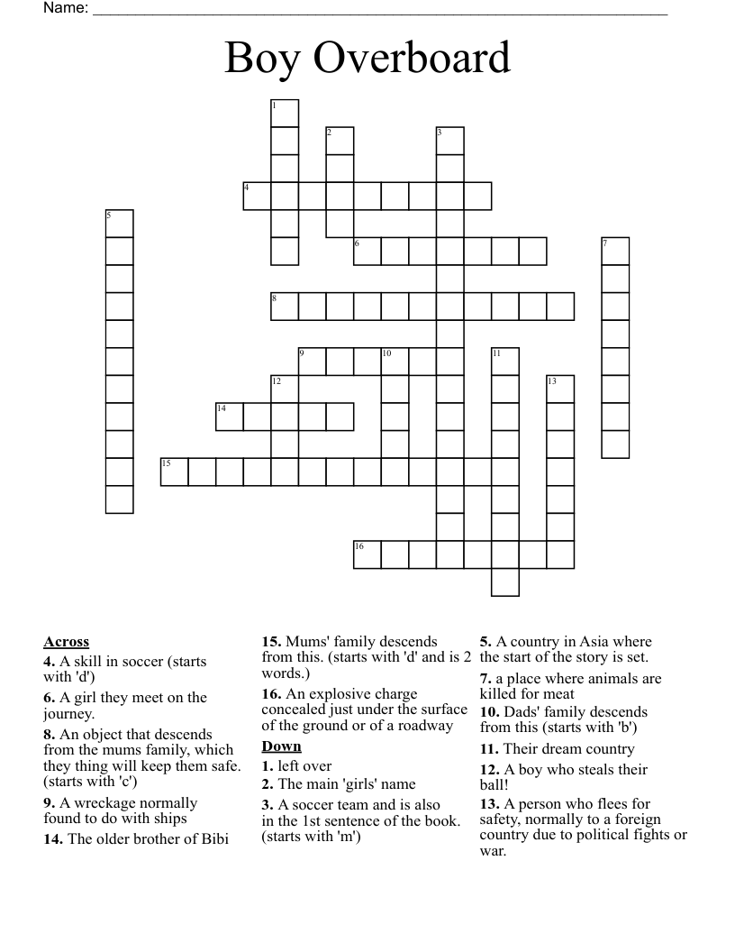 Boy Overboard Crossword WordMint