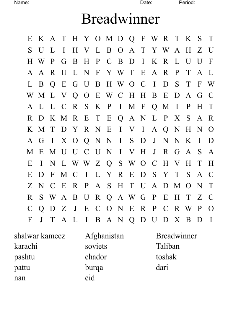 Breadwinner Word Search WordMint