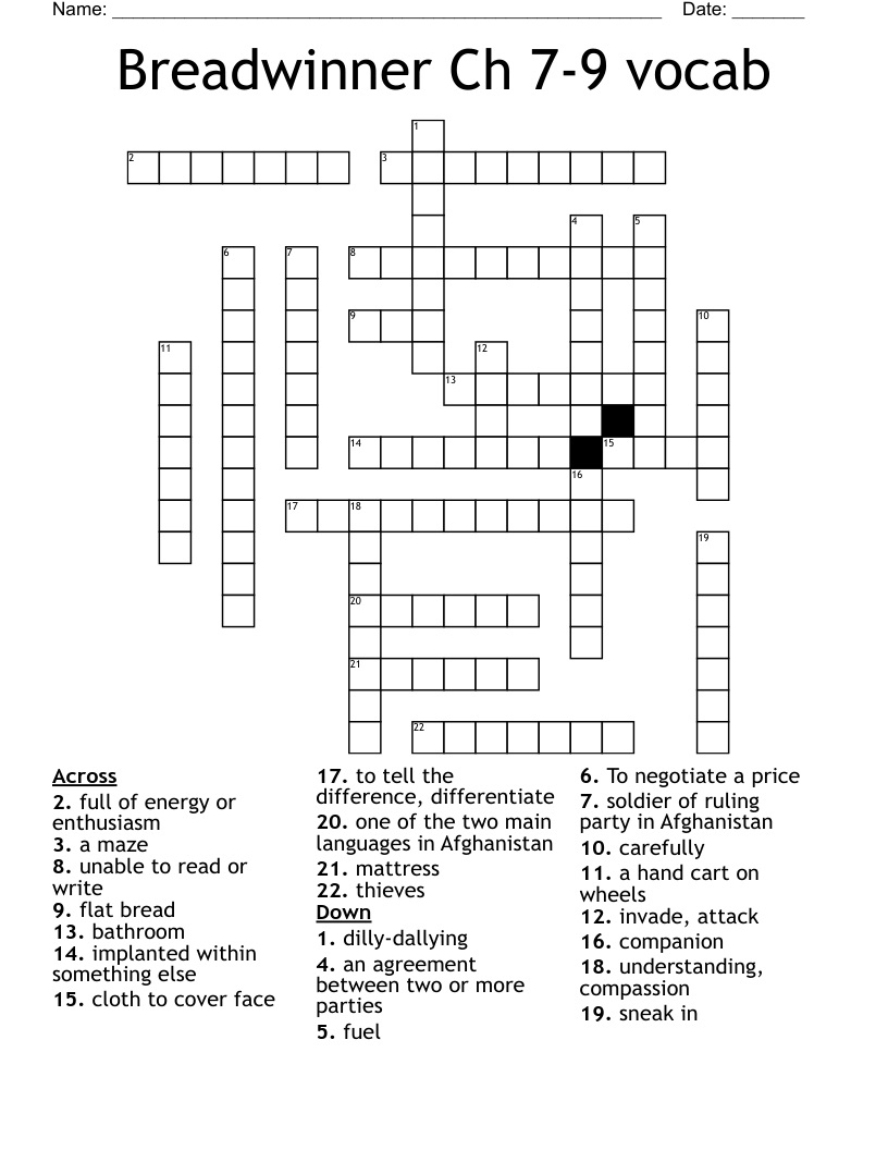 Breadwinner Ch 79 vocab Crossword WordMint