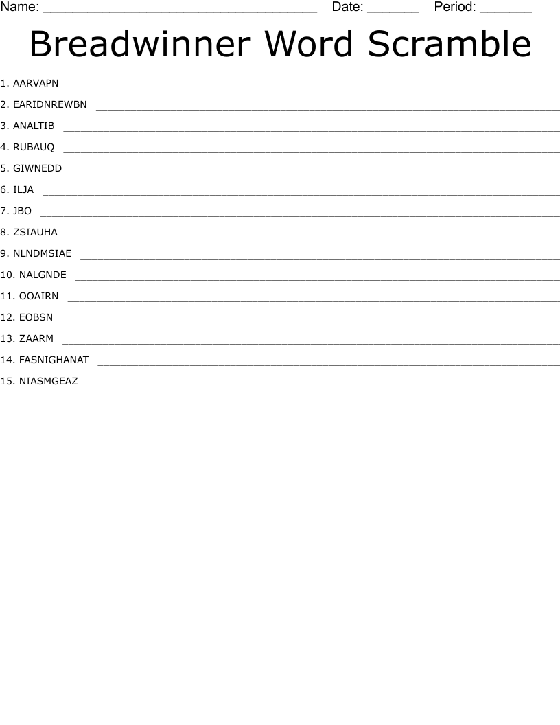 The Breadwinner Word Search WordMint