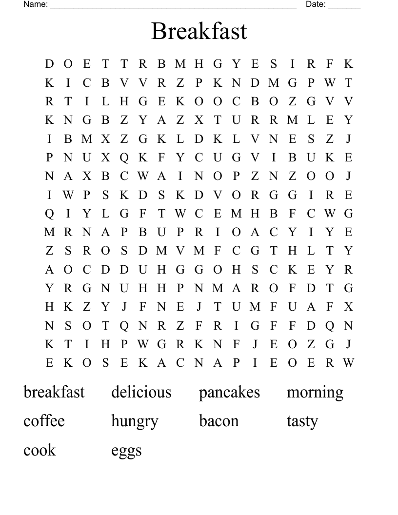 Breakfast Word Search - WordMint