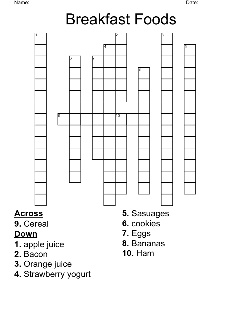 Breakfast Foods Crossword WordMint