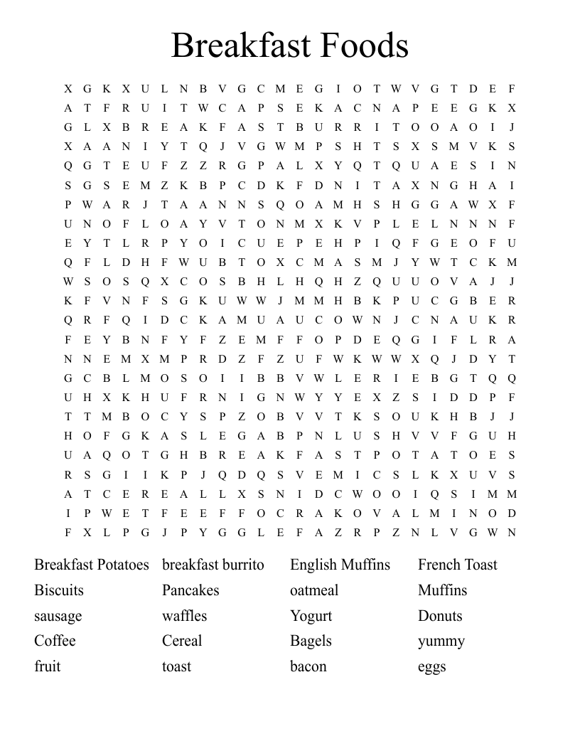 Breakfast Foods Word Search WordMint