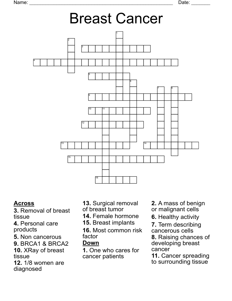 BREAST CANCER Crossword WordMint