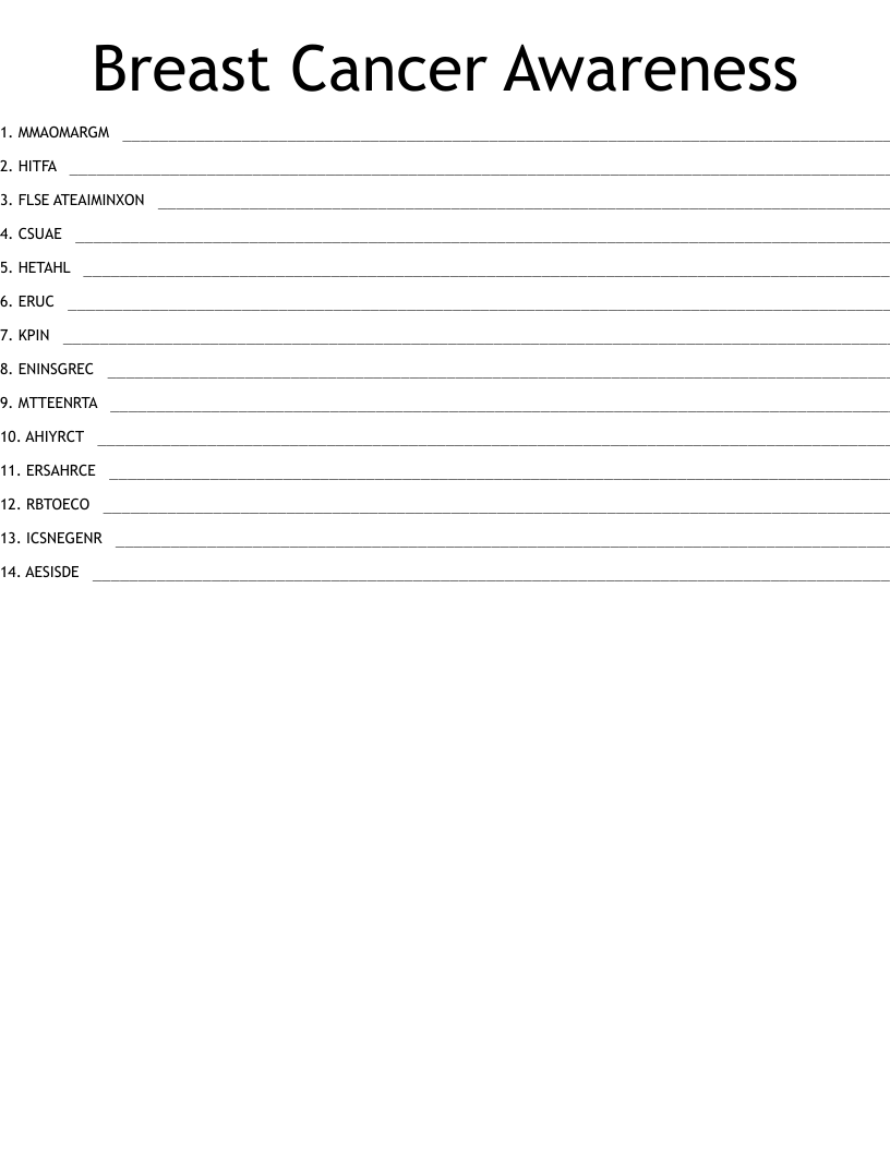 Breast Cancer Awareness Month Word Search WordMint