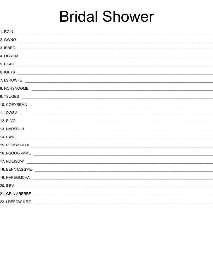 Bridal Shower Word Scramble WordMint
