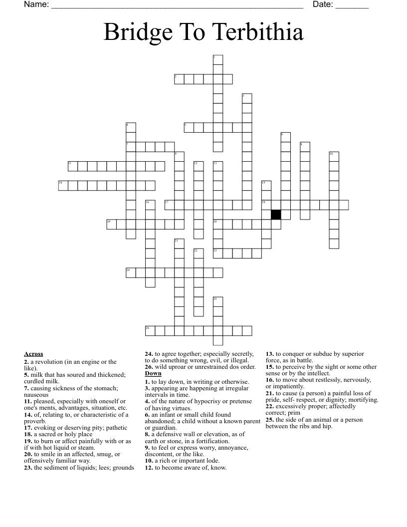 Bridge To Terbithia Crossword WordMint