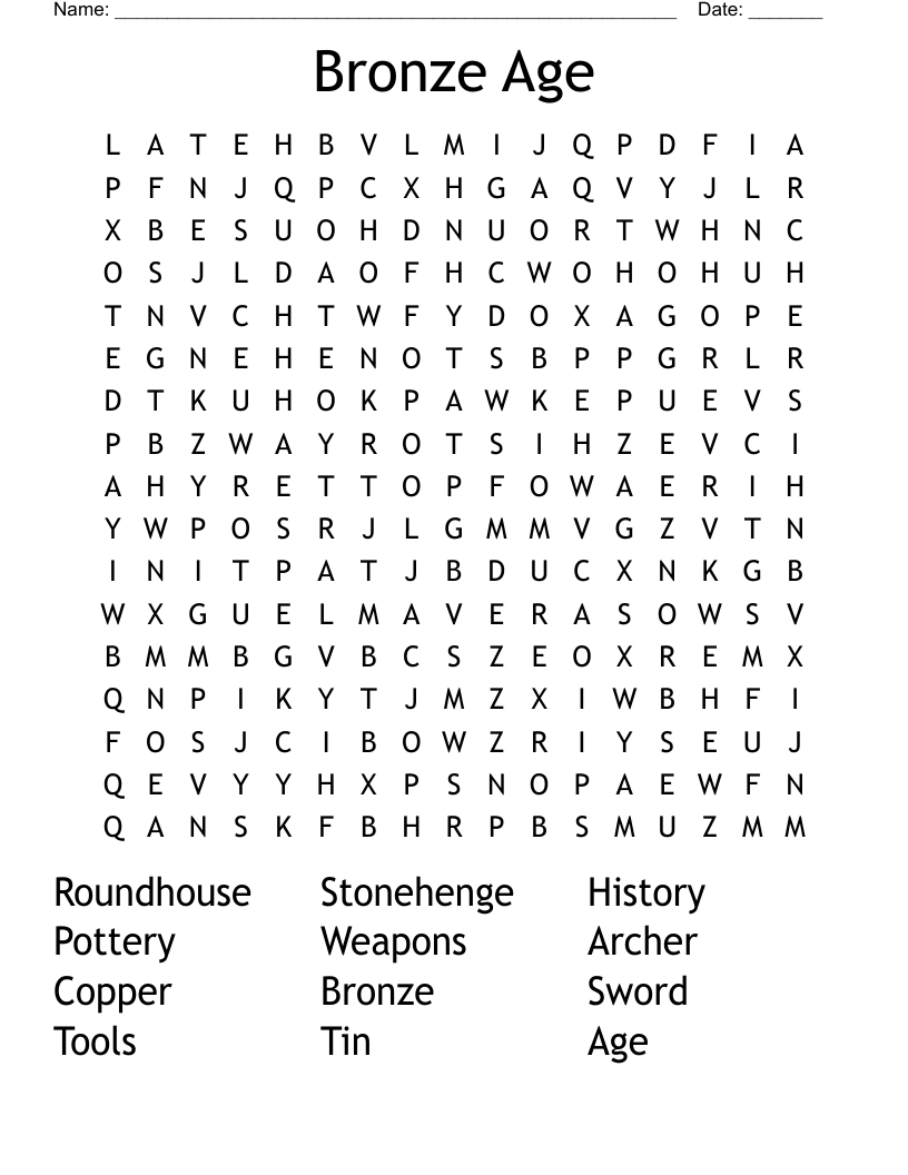 Bronze Age Word Search WordMint