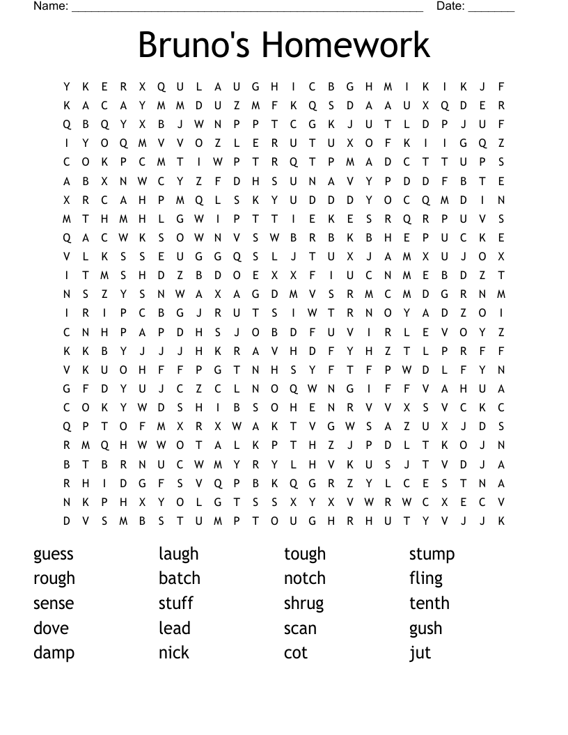 Bruno's Homework Word Search WordMint