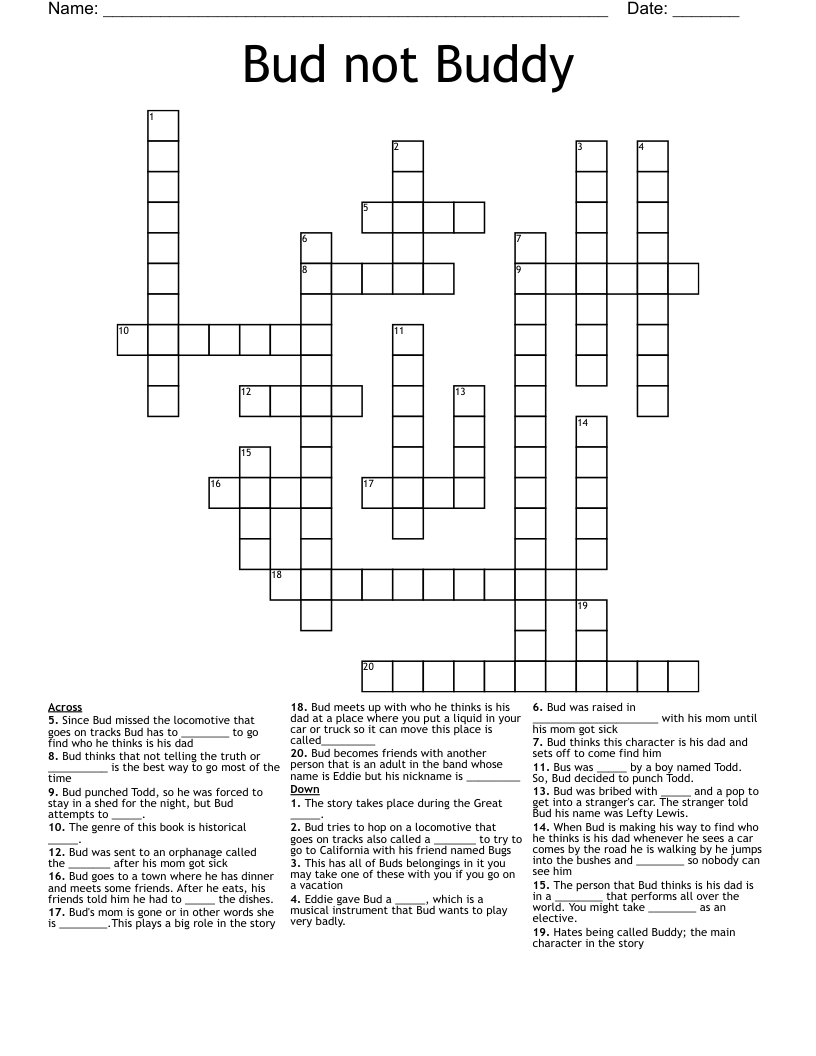 Bud not Buddy Crossword WordMint
