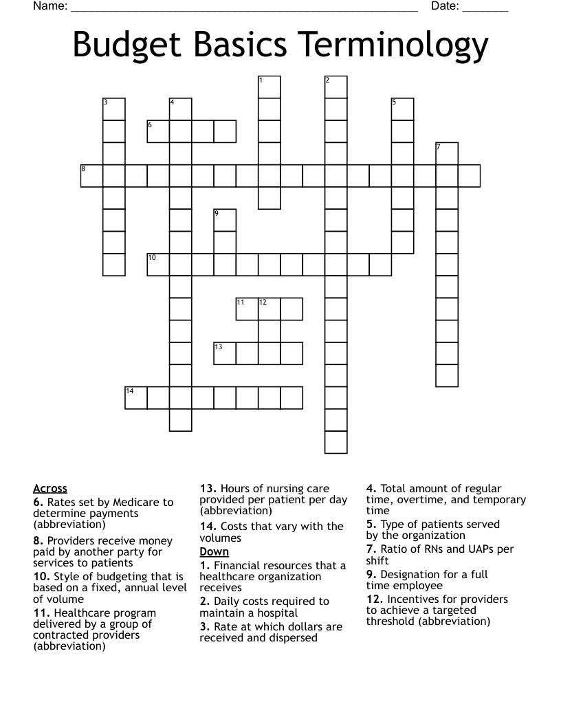 Budget Basics Terminology Crossword WordMint
