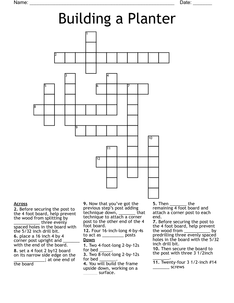 Building a Planter Crossword WordMint