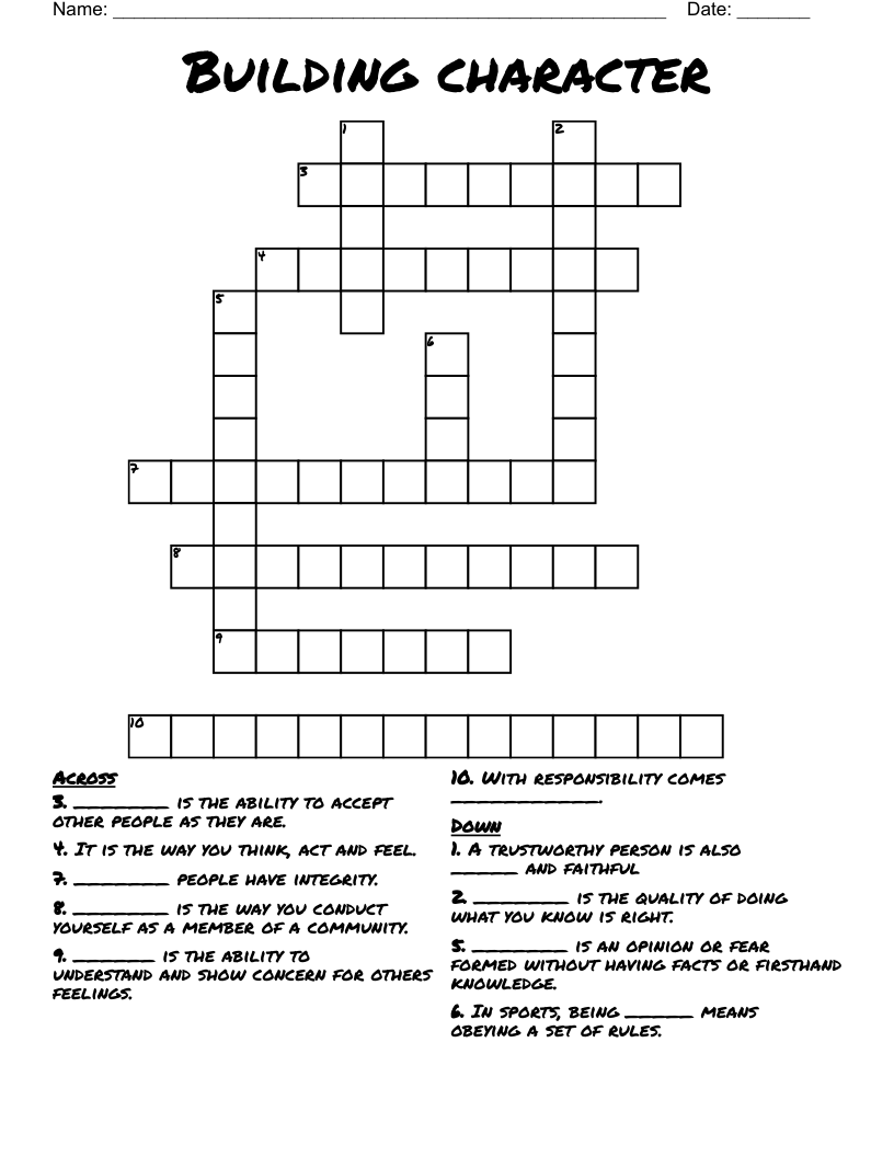 Building character Crossword WordMint