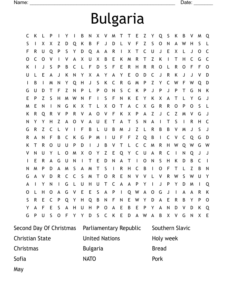 Bulgaria Word Search WordMint