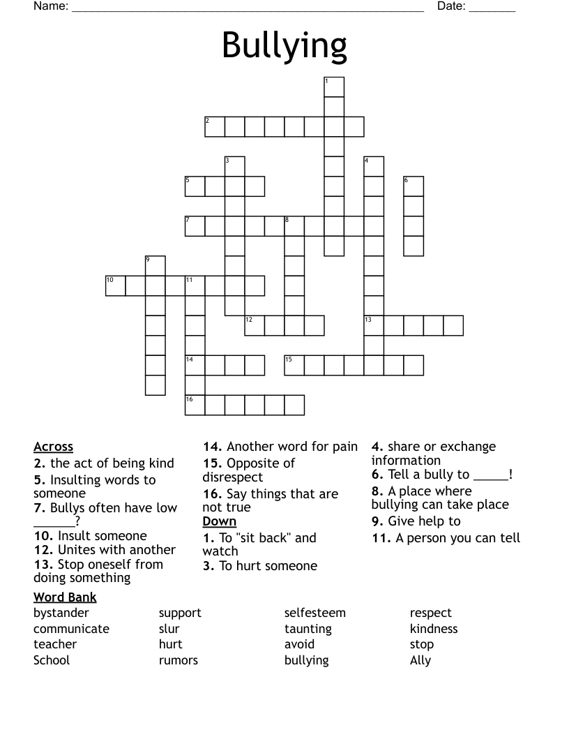 Bullying Crossword WordMint