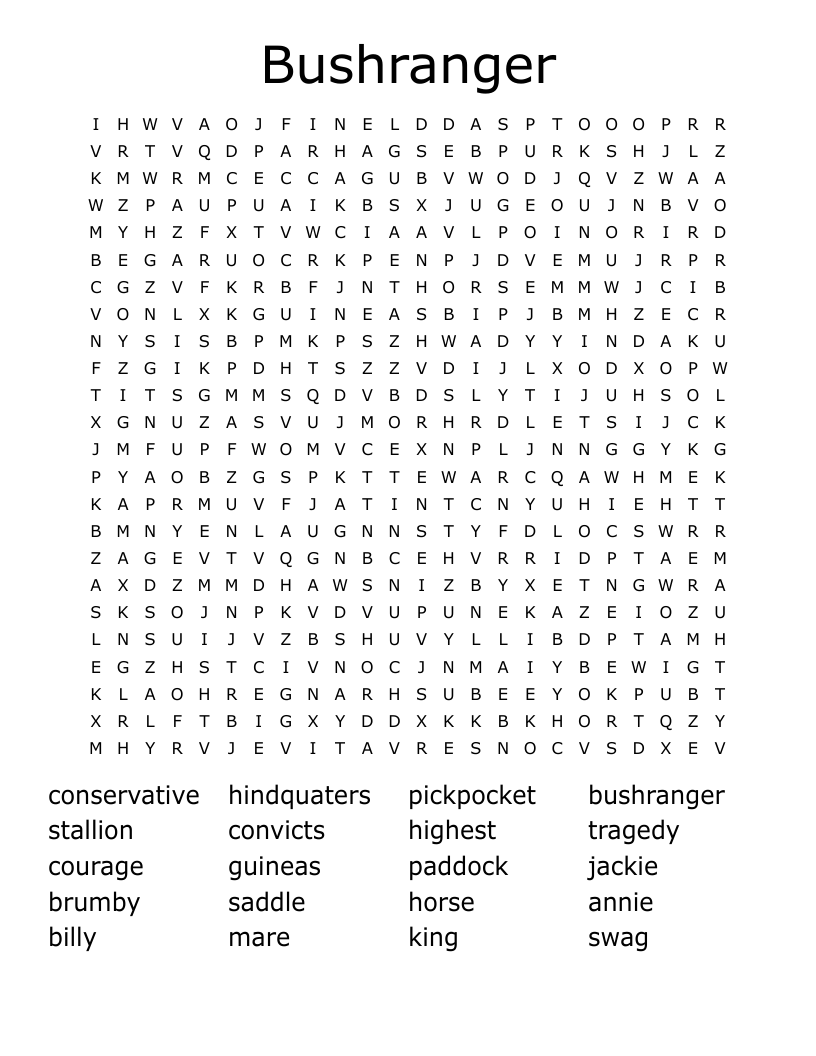 Bushranger Word Search WordMint