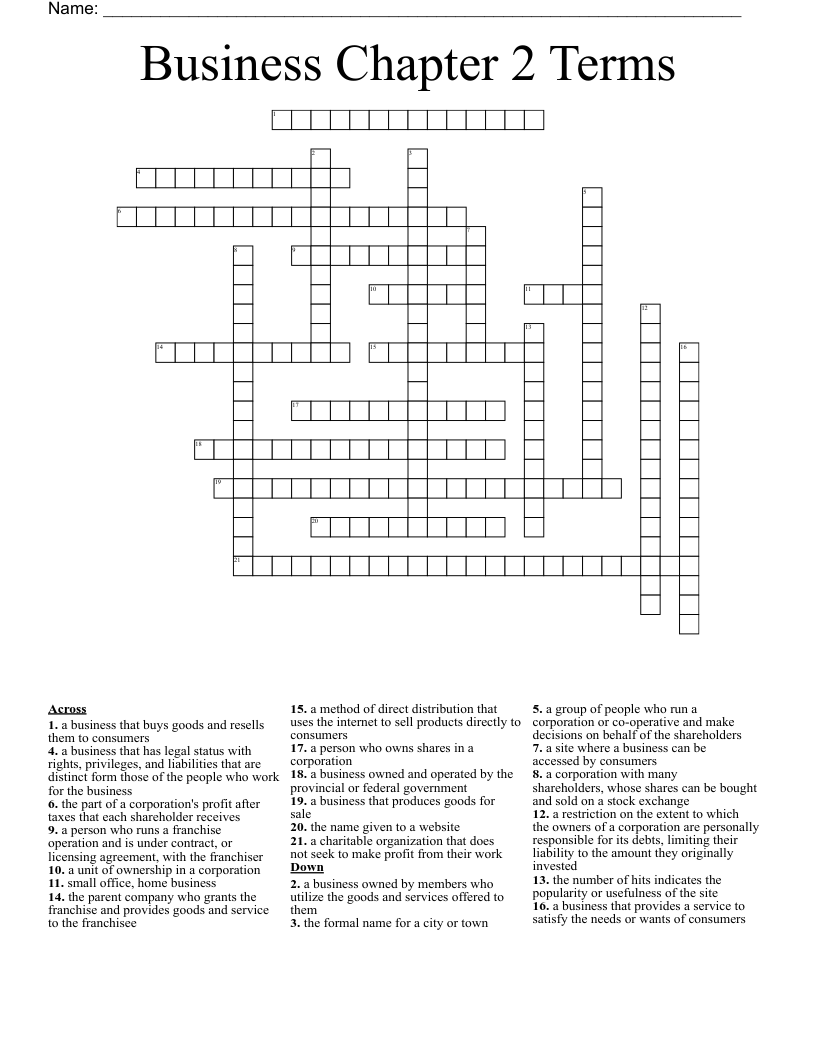 Business Chapter 2 Terms Crossword WordMint