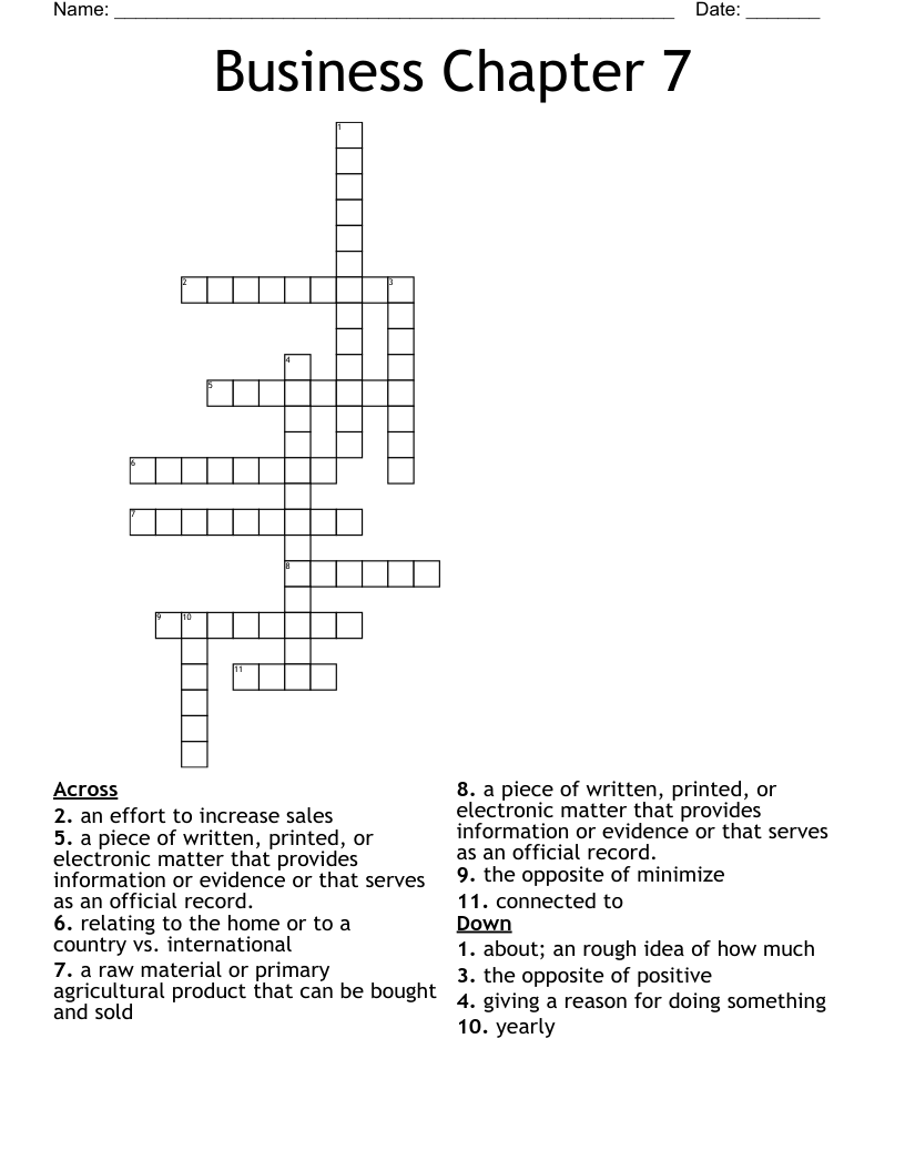 Business Chapter 7 Crossword WordMint