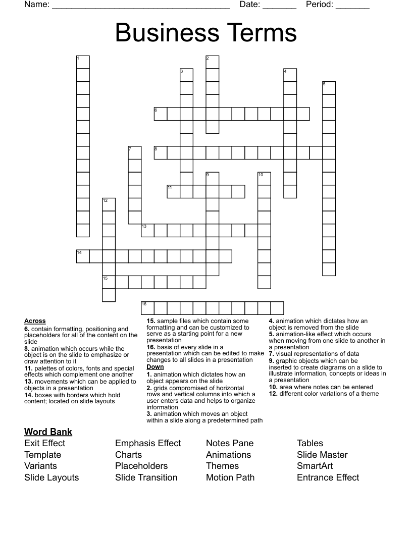 Business Terms Crossword - WordMint