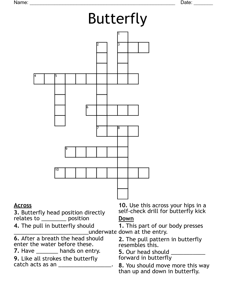 Butterfly Crossword Puzzle Printable
