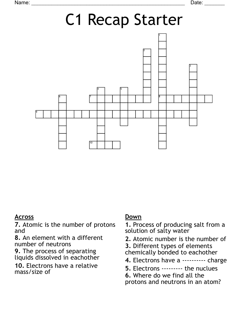 C1 Recap Starter Crossword WordMint