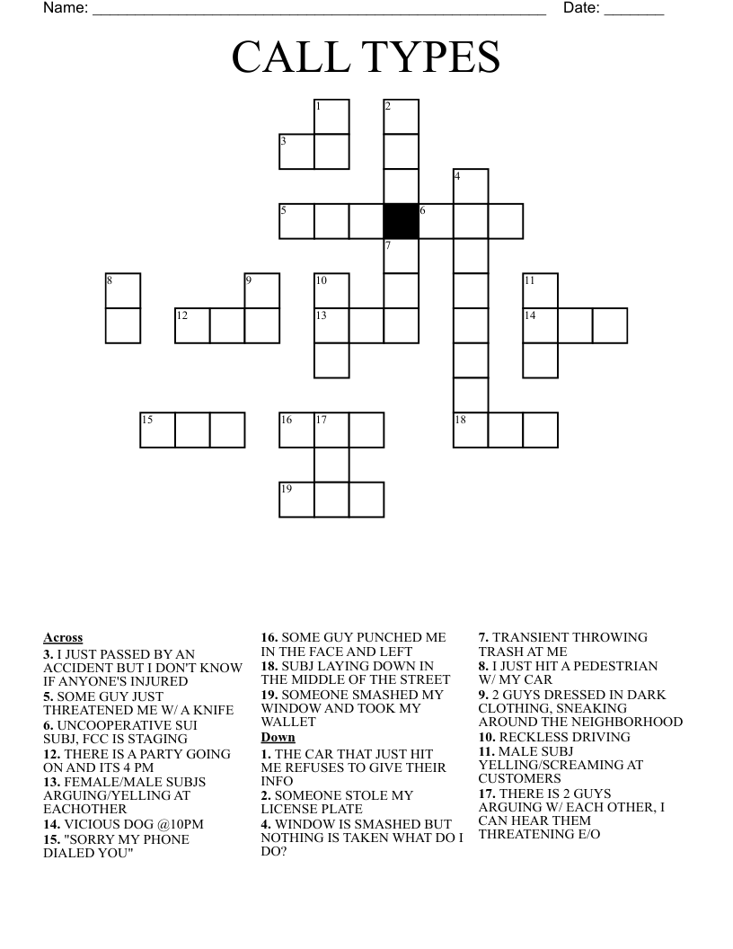 CALL TYPES Crossword WordMint