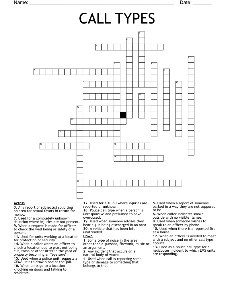CALL TYPES Crossword WordMint